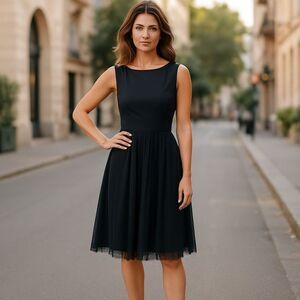 Adrianna Papell Black Pleated Polk Dot Tulle Dress Women’s Size 8